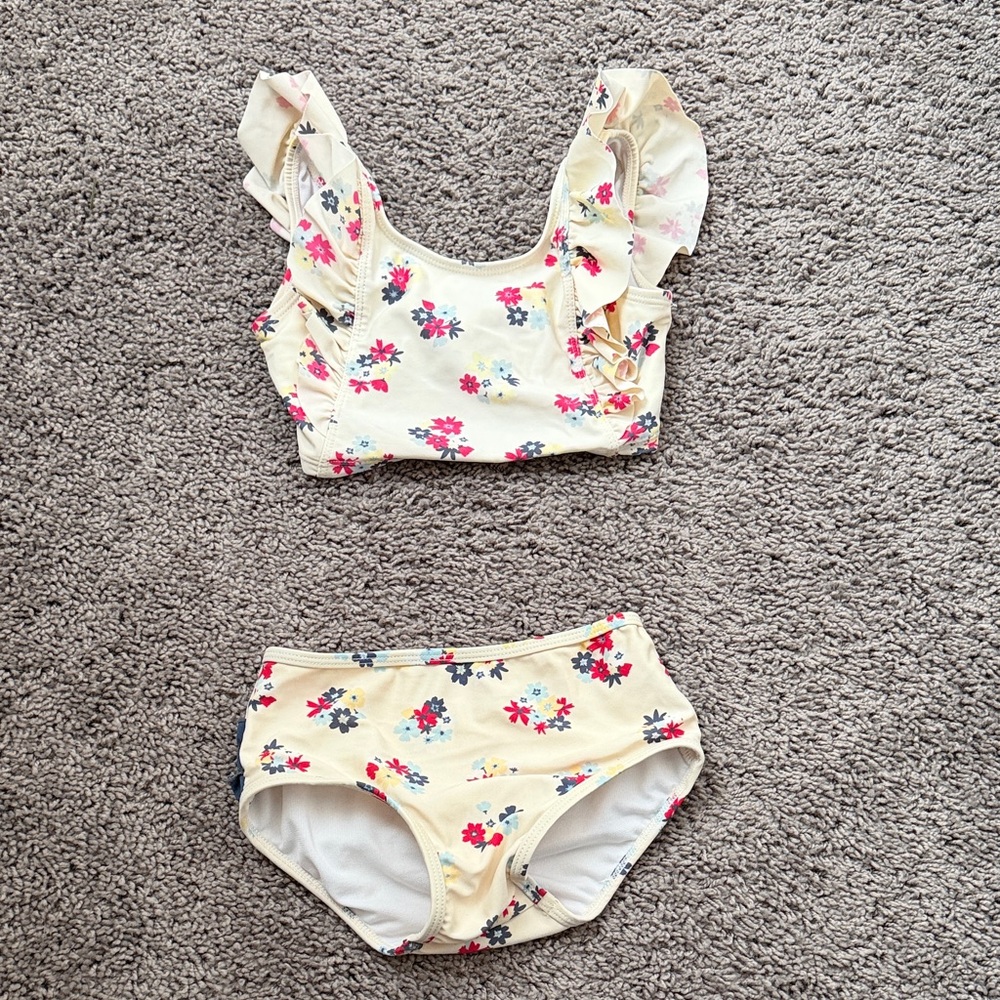 Ruffle Butts Yellow Floral Ruffle-Shoulder Bikini Set